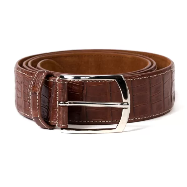 Simonnot-Godard Belt Made Of Cognac Crocodile Leather - Handcrafted