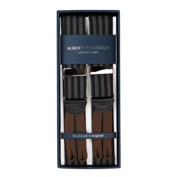 Albert Thurston Black And Grey Striped Braces To Button
