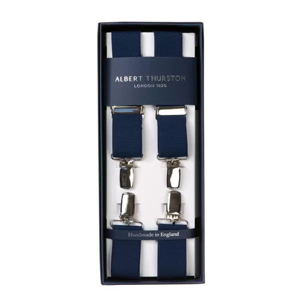 Albert Thurston Blue Elastic Pants Straps "X Back Nickel" With Clips