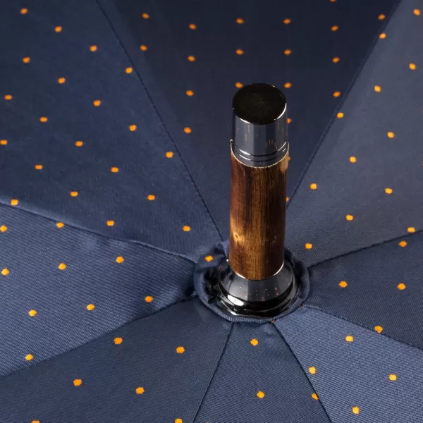 Maglia Blue Umbrella With Light Brown Dots And Handle Made Of Chestnut Wood