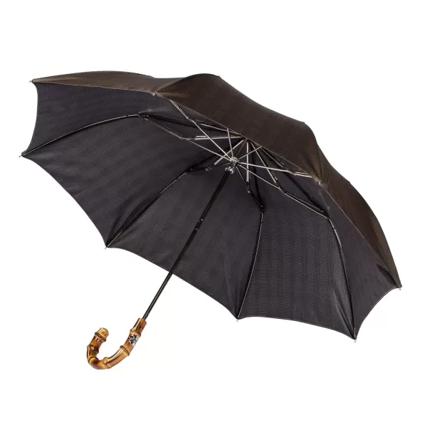 Maglia Blue-Brown Telescopic Umbrella "Prince De Gallesl" With Bamboo Handle