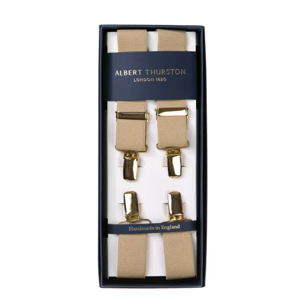 Albert Thurston Brown Elastic Pants Straps "X Back Gold" With Clips