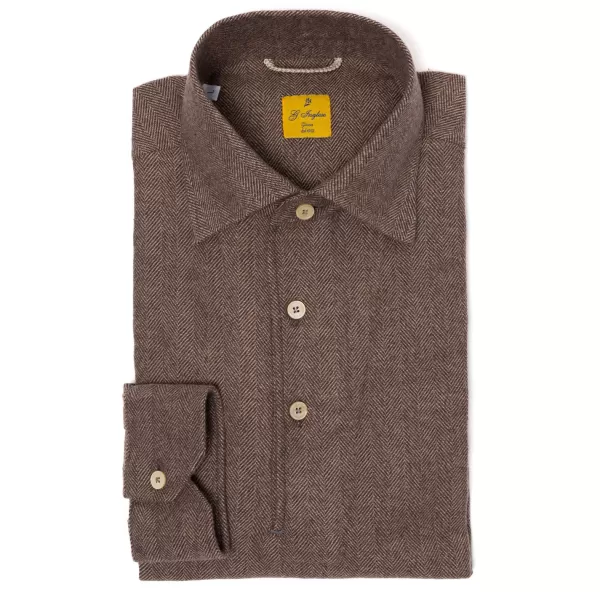 G. Inglese Brown Polo Shirt "Mastroianni" Made Of Pure Cotton - Handmad