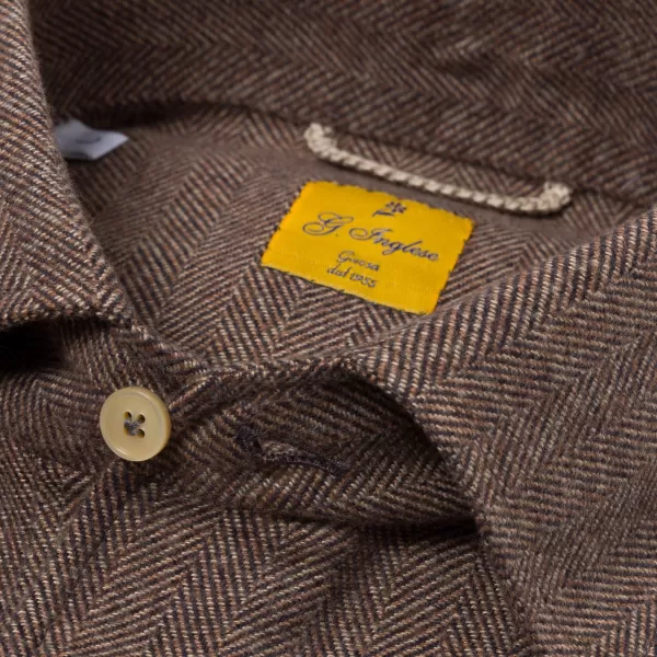 G. Inglese Brown Polo Shirt "Mastroianni" Made Of Pure Cotton - Handmad