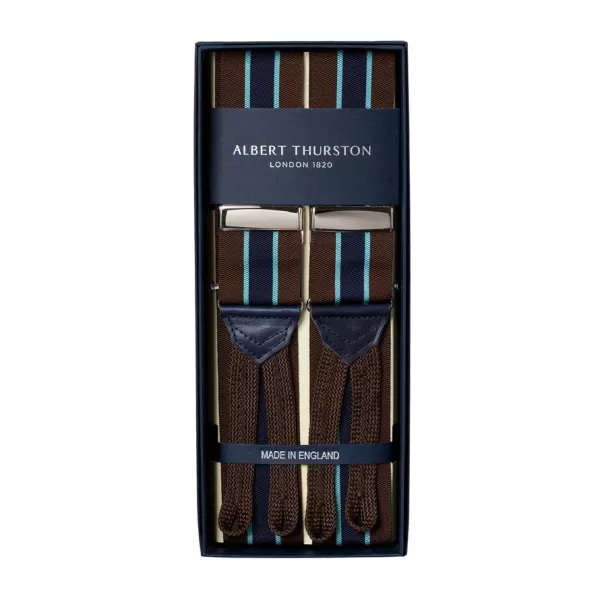 Albert Thurston Brown Suspender "Rigid Stripe" To Button