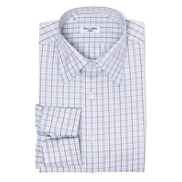 Cesare Attolini Carlo Riva Fine Cotton Twill Checked Shirt "Assegno Nobile" - Collo Ma