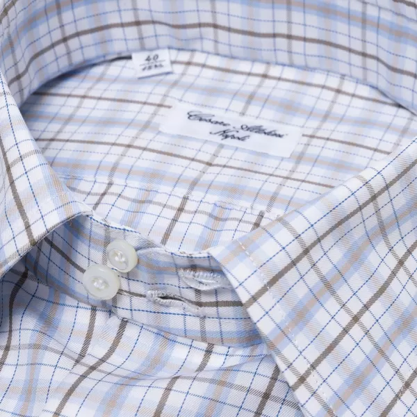 Cesare Attolini Carlo Riva Fine Cotton Twill Checked Shirt "Assegno Nobile" - Collo Ma