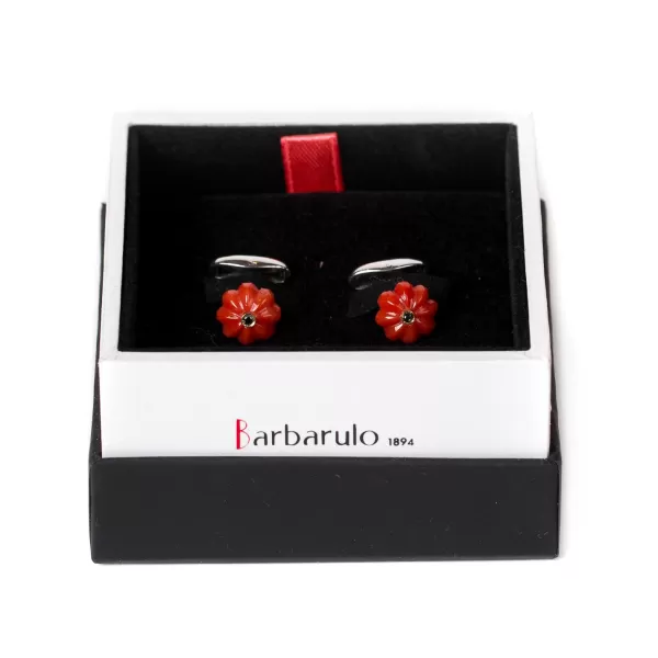 Barbarulo Napoli Cufflinks "Coral Flower Diamond" Made Of Sterling Silver - Purely Hand