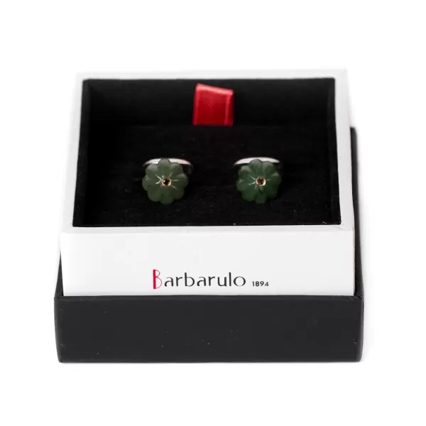 Barbarulo Napoli Cufflinks "Jade Flower Diamond" Made Of Sterling Silver - Purely Handc
