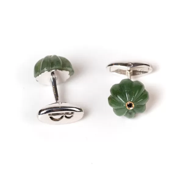 Barbarulo Napoli Cufflinks "Jade Flower Diamond" Made Of Sterling Silver - Purely Handc