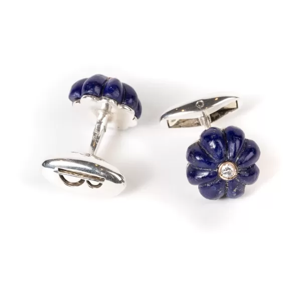 Barbarulo Napoli Cufflinks "Lapislazuli Flower Diamond" Made Of Sterling Silver - Purel