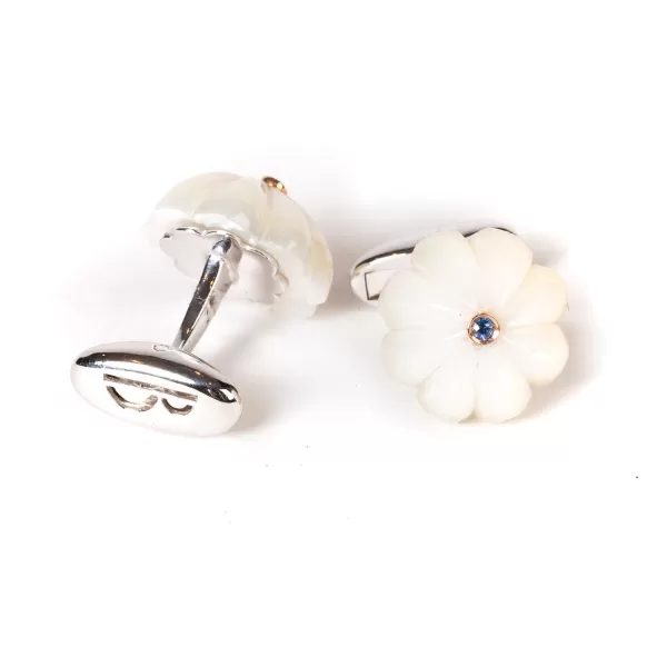 Barbarulo Napoli Cufflinks "Mother Of Pearl With Sapphires" Made Of Sterling Silver - P