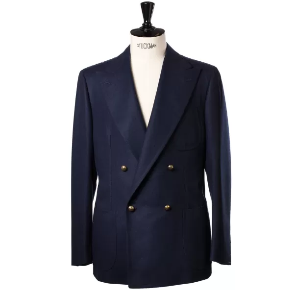 Cesare Attolini Dark Blue Blazer "Club Oro" Made Of A Wool Flannel From Fox Brother'S