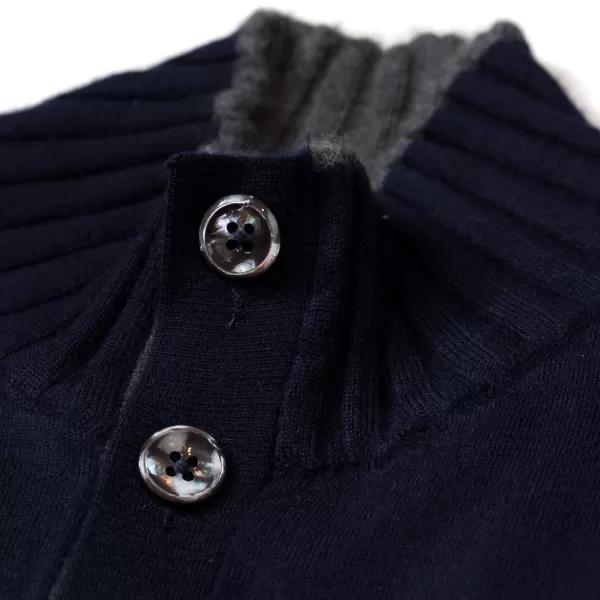 Cesare Attolini Dark Blue Cardigan "Bicolor Bomber Rib" With Stand-Up Collar Made Of P