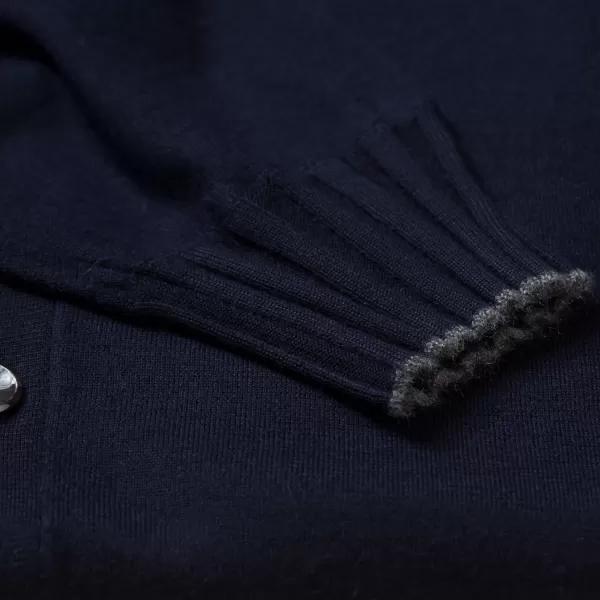 Cesare Attolini Dark Blue Cardigan "Bicolor Bomber Rib" With Stand-Up Collar Made Of P