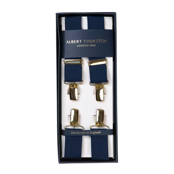 Albert Thurston Dark Blue Elastic Pants Straps "X Back Gold" With Clips