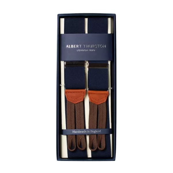 Albert Thurston Dark Blue Elastic Suspenders To Button