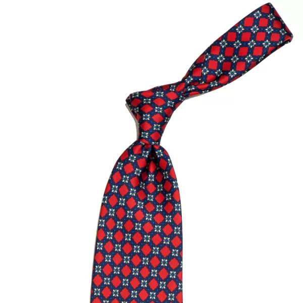 E. Marinella Dark Blue Patterned Silk Tie