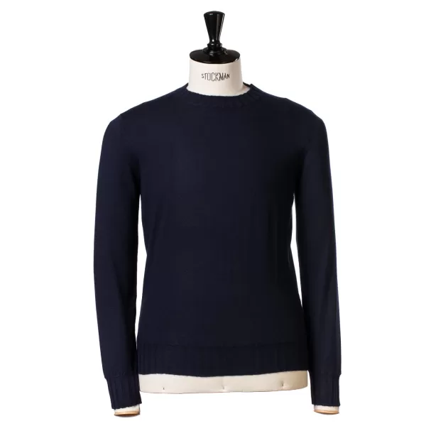 Cesare Attolini Dark Blue Pullover "Round Rib" Made Of Pure Duvet Cashmere
