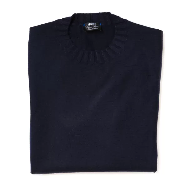 Cesare Attolini Dark Blue Pullover "Round Rib" Made Of Pure Duvet Cashmere