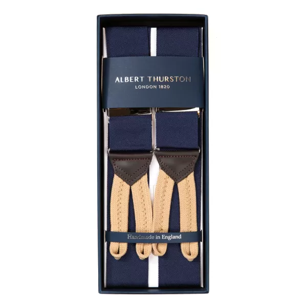 Albert Thurston Dark Blue "Rigid Plain" Suspenders To Button