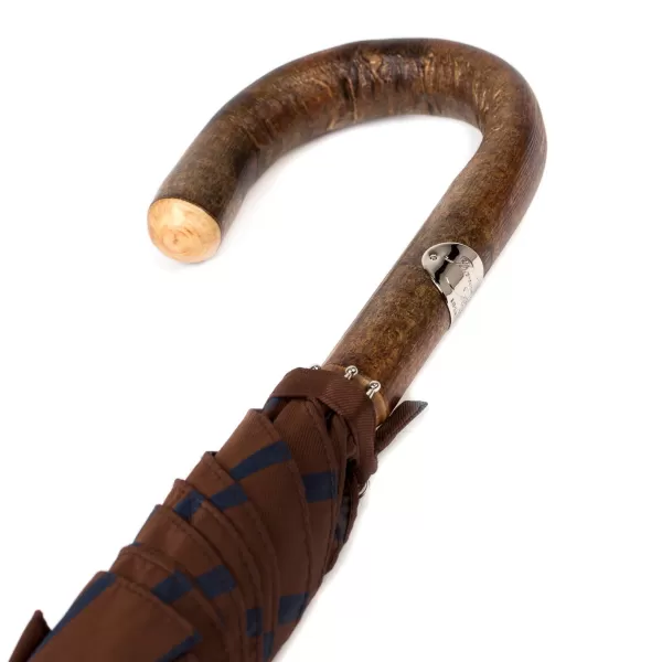Maglia Dark Brown Striped Stick Umbrella With Handle Made Of Walnut Wood