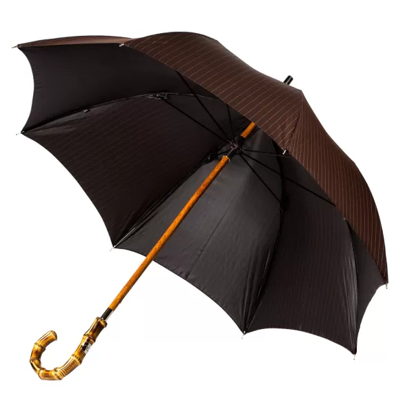 Maglia Dark Brown Striped Umbrella "Traveler" With Bamboo Handle