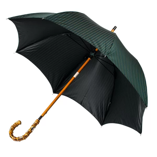 Maglia Dark Green Striped Umbrella "Traveler" With Bamboo Handle