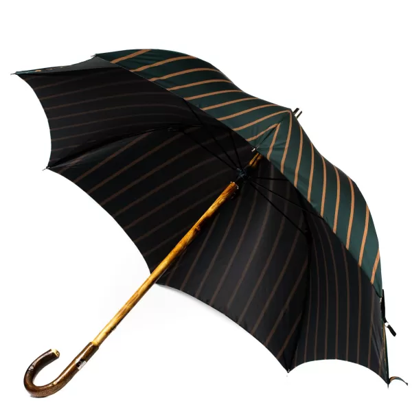 Maglia Dark Green Striped Umbrella With Handle Made Of Walnut