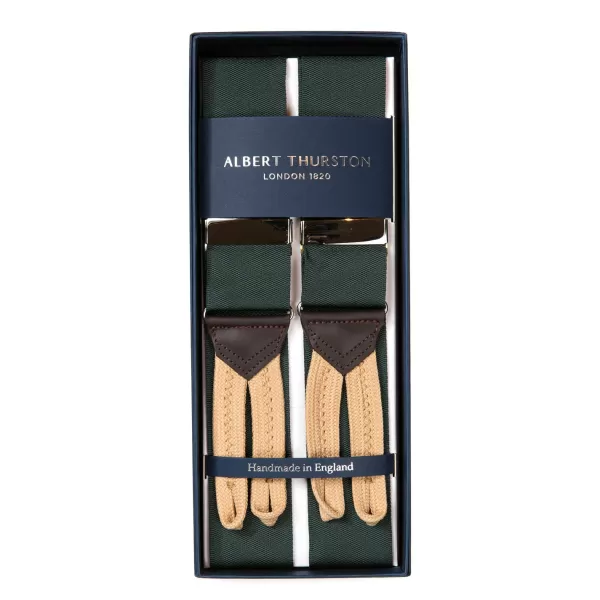 Albert Thurston Dark Green Suspenders "Rigid Plain" To Button