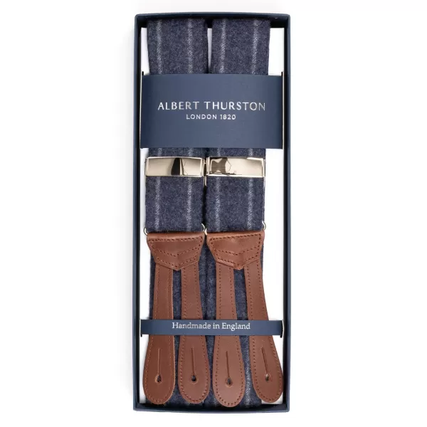Albert Thurston Denim Blue Braces "Dugdale Chalkstripe-Flannel" With Buttons