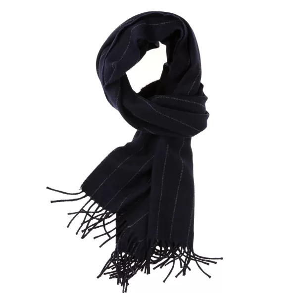 Fox Brothers X Mj: Dark Blue Scarf "Fox Pin-Stripe" Made Of Cashmere A
