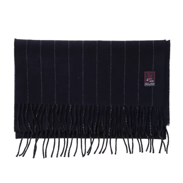 Fox Brothers X Mj: Dark Blue Scarf "Fox Pin-Stripe" Made Of Cashmere A