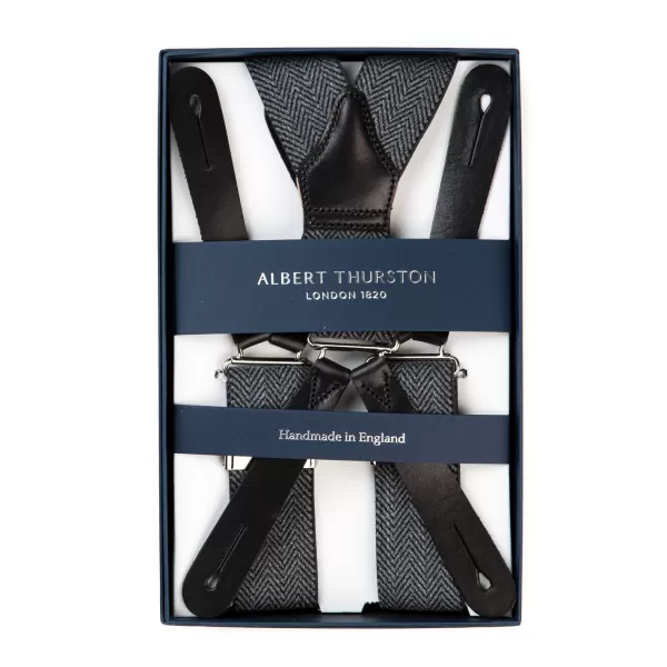 Albert Thurston Grey Braces "Gangs Of New York" With Herringbone Pattern And Buttons