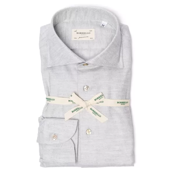 Borriello Hellgraues Sporthemd "Cash-Bone" Aus Feinem Luxury-Flanell - Linea Pas