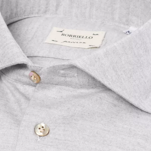 Borriello Hellgraues Sporthemd "Cash-Bone" Aus Feinem Luxury-Flanell - Linea Pas
