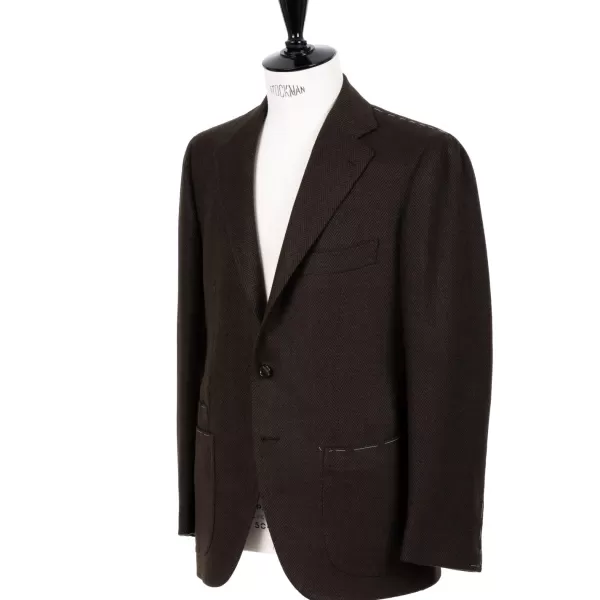 Cesare Attolini Jacket "Green Herringbone Gent" Made Of Pure Merino Wool By Fox Brothe
