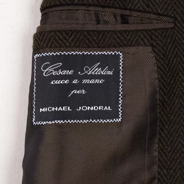 Cesare Attolini Jacket "Green Herringbone Gent" Made Of Pure Merino Wool By Fox Brothe