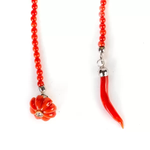 Barbarulo Napoli Lapel Chain "Coral Flower Diamond" Made Of Sterling Silver - Purely Ha
