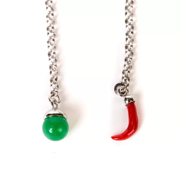 Barbarulo Napoli Lapel Chain "Jade" Made Of Sterling Silver - Handcrafted