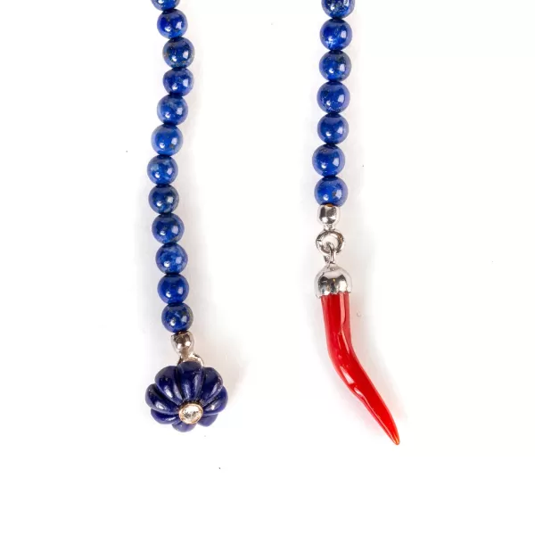 Barbarulo Napoli Lapel Chain "Lapislazuli Flower Diamond" Made Of Sterling Silver - Pur