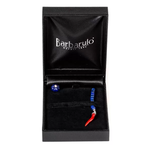 Barbarulo Napoli Lapel Chain "Lapislazuli Flower Diamond" Made Of Sterling Silver - Pur