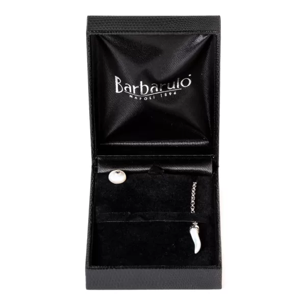Barbarulo Napoli Lapel Chain "Mother Of Pearl" Made Of Sterling Silver - Purely Handcra