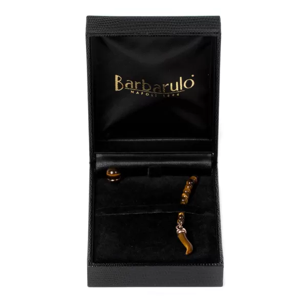 Barbarulo Napoli Lapel Chain "Tiger'S Eye Ball" Made Of Plated Rose Gold - Purely Handc