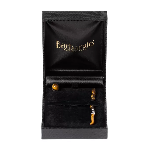 Barbarulo Napoli Lapel Chain "Tiger'S Eye Ball" Made Of Sterling Silver - Purely Handcr
