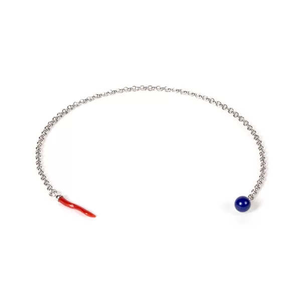 Barbarulo Napoli Lapelchain "Lapislazzuli" Made Of Sterling Silver - Purely Handcrafted
