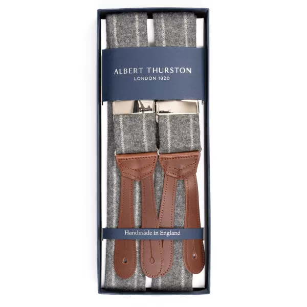 Albert Thurston Light Gray Braces "Dugdale Chalkstripe-Flannel" With Buttons