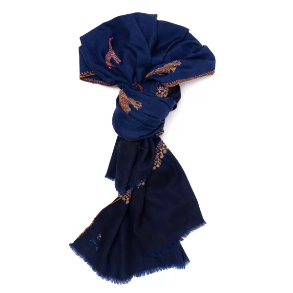 Yaser Shaw Mj Scarf "Gangtok" Made Of Finest Hand Embroidered Pashmina Cashmere -