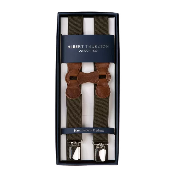 Albert Thurston Olive Green Elastic Suspenders "Infinity" With Clips