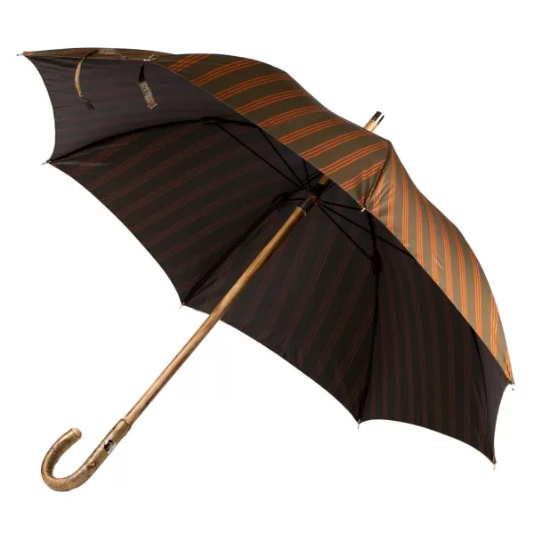 Maglia Olive-Colored Striped Umbrella With Wooden Handle